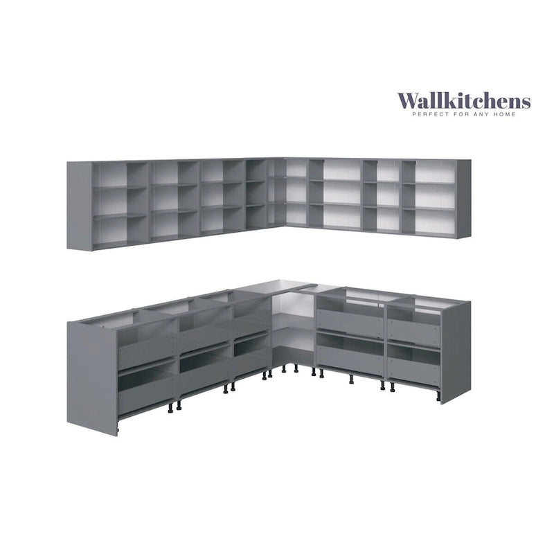 Meuble bas de cuisine blanc brillant, 3 m de large