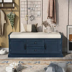 Banc de rangement 2 tiroirs 2 portes avec coussin Blanc/Bleu Marine Antique/Noir