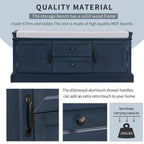 Banc de rangement 2 tiroirs 2 portes avec coussin Blanc/Bleu Marine Antique/Noir