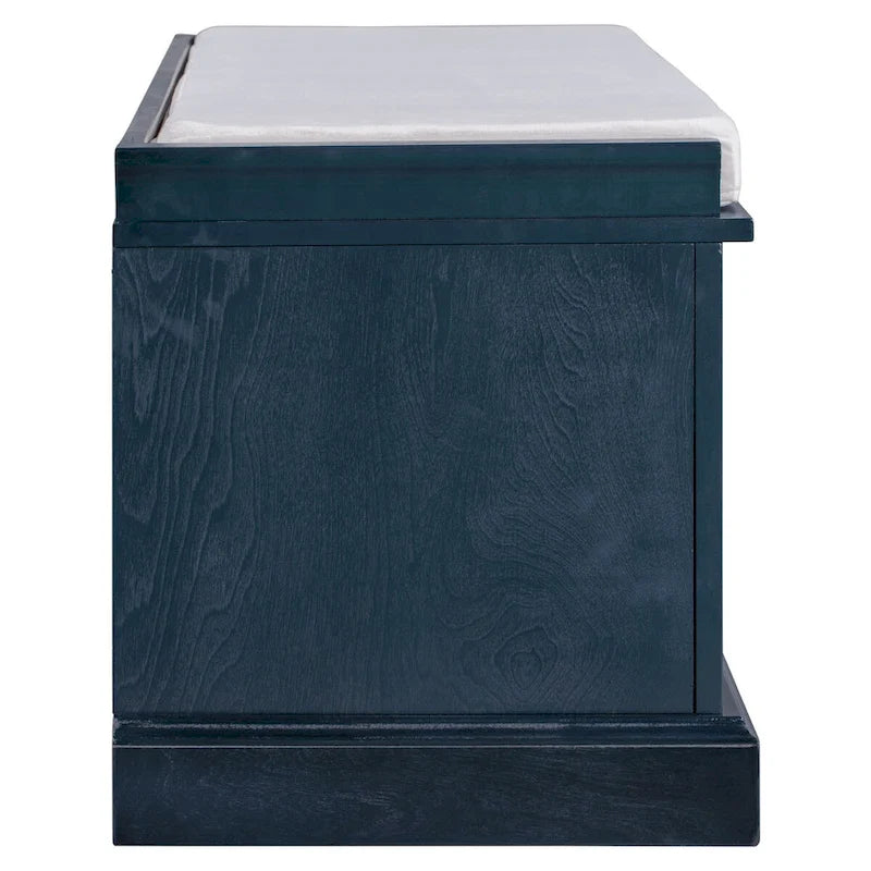 Banc de rangement 2 tiroirs 2 portes avec coussin Blanc/Bleu Marine Antique/Noir