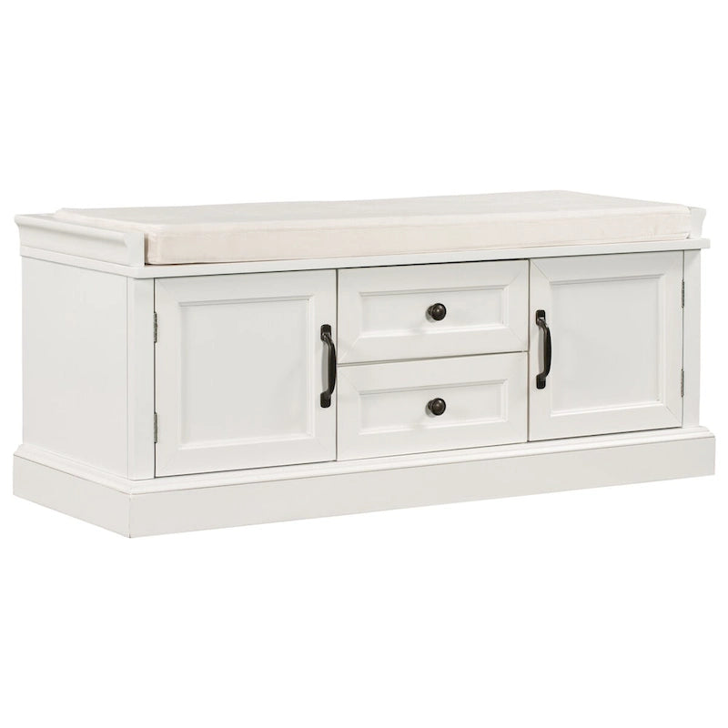 Banc de rangement 2 tiroirs 2 portes avec coussin Blanc/Bleu Marine Antique/Noir