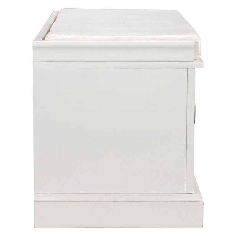 Banc de rangement 2 tiroirs 2 portes avec coussin Blanc/Bleu Marine Antique/Noir