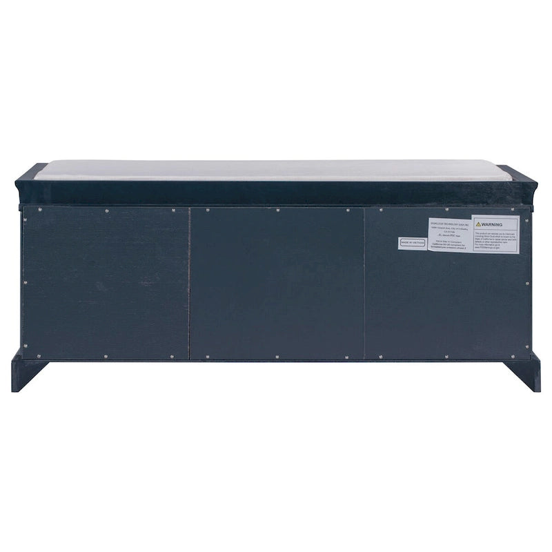Banc de rangement 2 tiroirs 2 portes avec coussin Blanc/Bleu Marine Antique/Noir