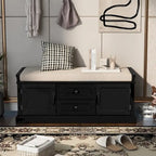 Banc de rangement 2 tiroirs 2 portes avec coussin Blanc/Bleu Marine Antique/Noir