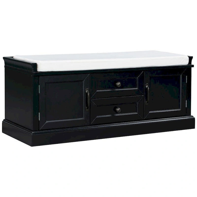 Banc de rangement 2 tiroirs 2 portes avec coussin Blanc/Bleu Marine Antique/Noir