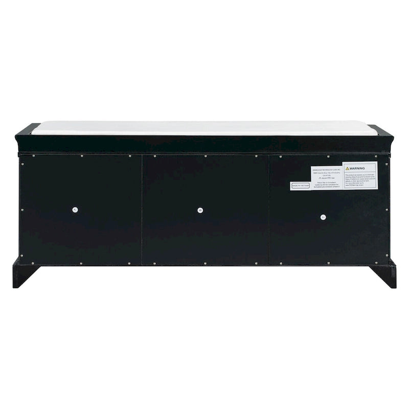 Banc de rangement 2 tiroirs 2 portes avec coussin Blanc/Bleu Marine Antique/Noir