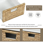 Banc de rangement 1 personne blanc délavé/blanc/bleu marine antique avec tiroirs et paniers en rotin