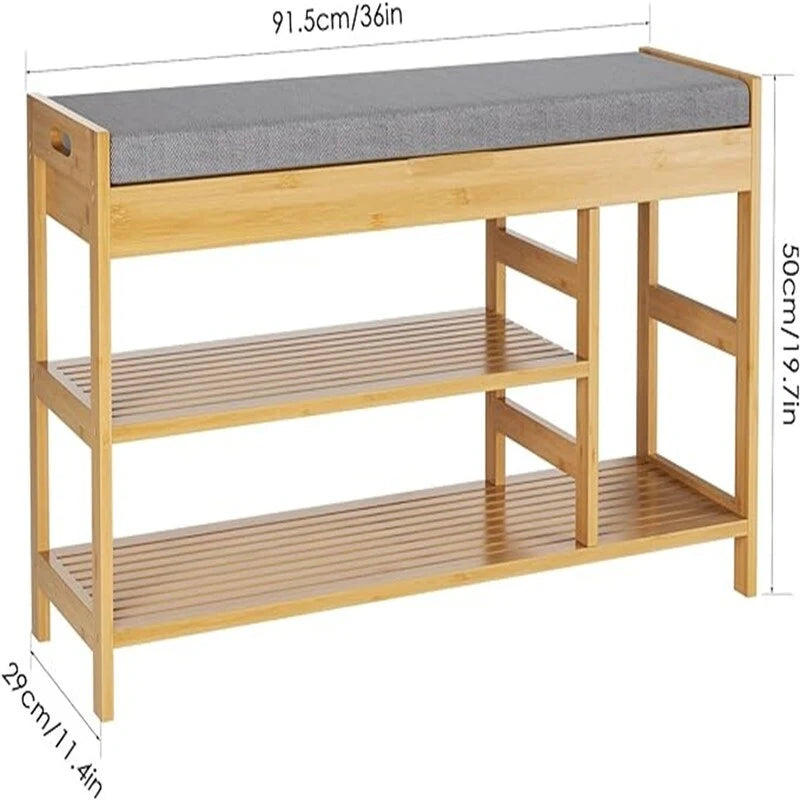 Banc à chaussures en bambou avec rangement, marron/blanc/naturel vintage, siège pour 1, style entrée