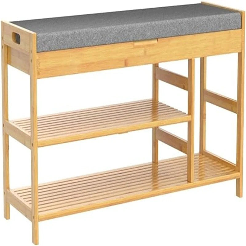Banc à chaussures en bambou avec rangement, marron/blanc/naturel vintage, siège pour 1, style entrée