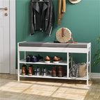Banc à chaussures en bambou avec rangement, marron/blanc/naturel vintage, siège pour 1, style entrée