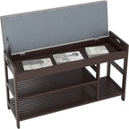Banc à chaussures en bambou avec rangement, marron/blanc/naturel vintage, siège pour 1, style entrée