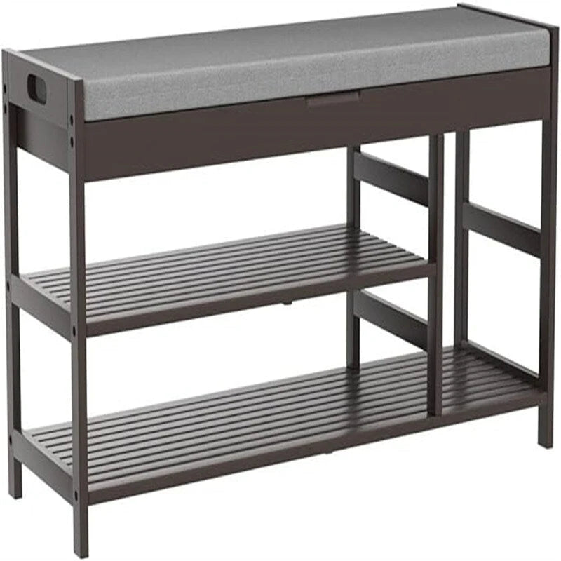 Banc à chaussures en bambou avec rangement, marron/blanc/naturel vintage, siège pour 1, style entrée