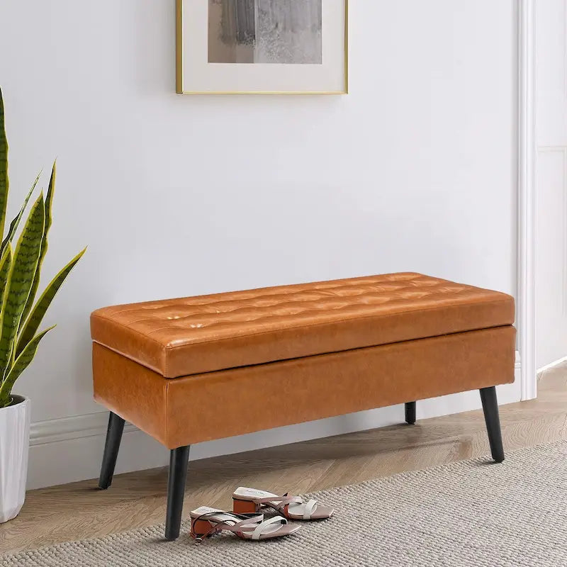 Banc de rangement capitonné rabattable 2 places, marron/gris clair/gris foncé