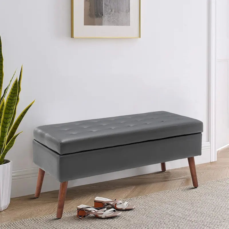 Banc de rangement capitonné rabattable 2 places, marron/gris clair/gris foncé