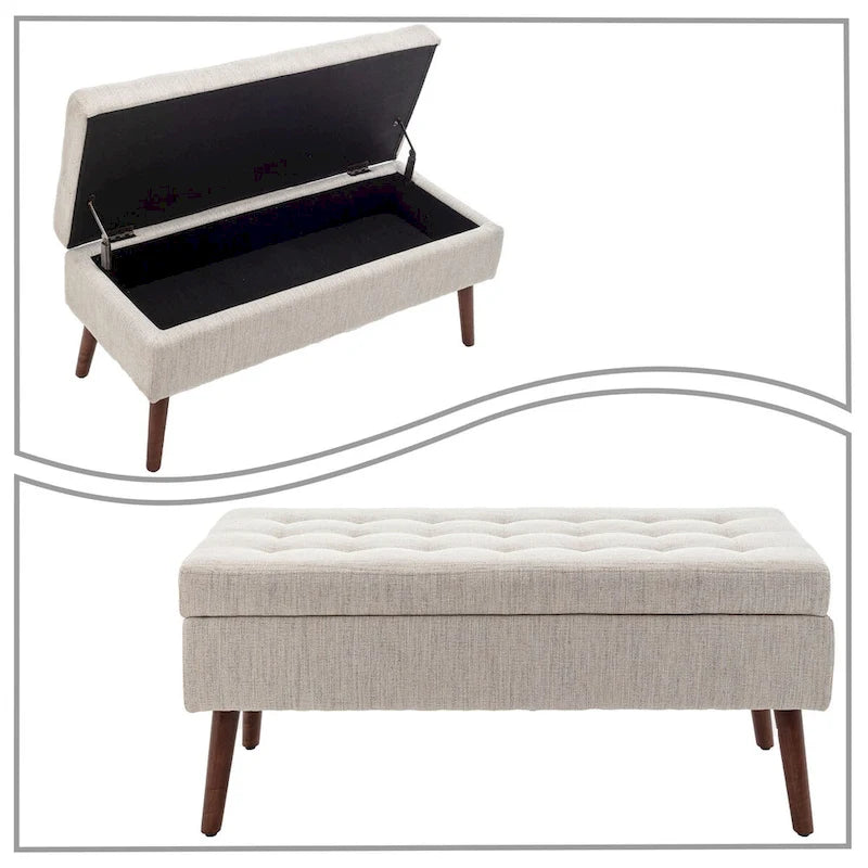 Banc de rangement capitonné rabattable 2 places, marron/gris clair/gris foncé