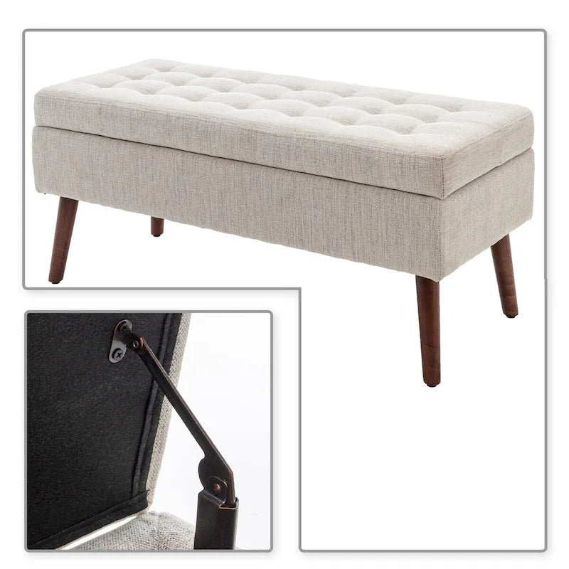 Banc de rangement capitonné rabattable 2 places, marron/gris clair/gris foncé