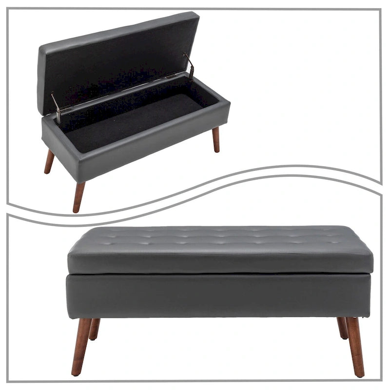 Banc de rangement capitonné rabattable 2 places, marron/gris clair/gris foncé
