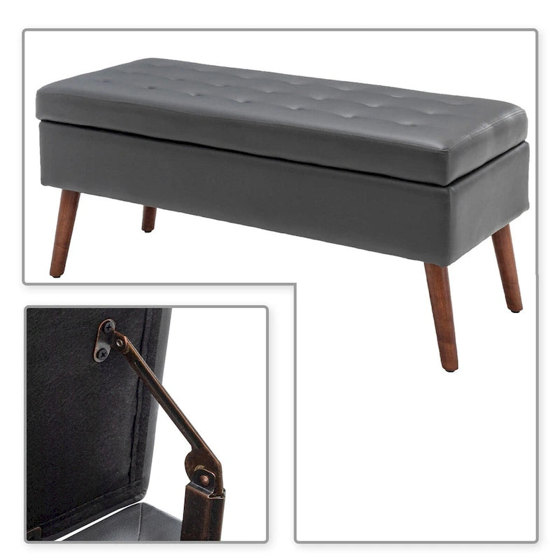 Banc de rangement capitonné rabattable 2 places, marron/gris clair/gris foncé
