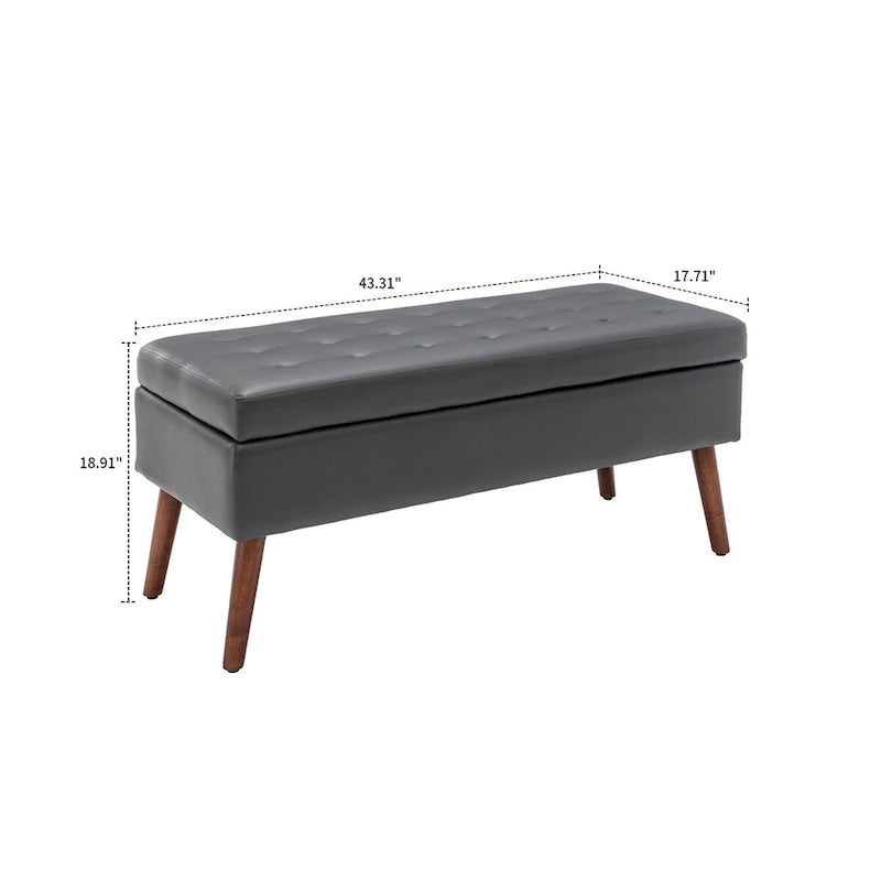 Banc de rangement capitonné rabattable 2 places, marron/gris clair/gris foncé