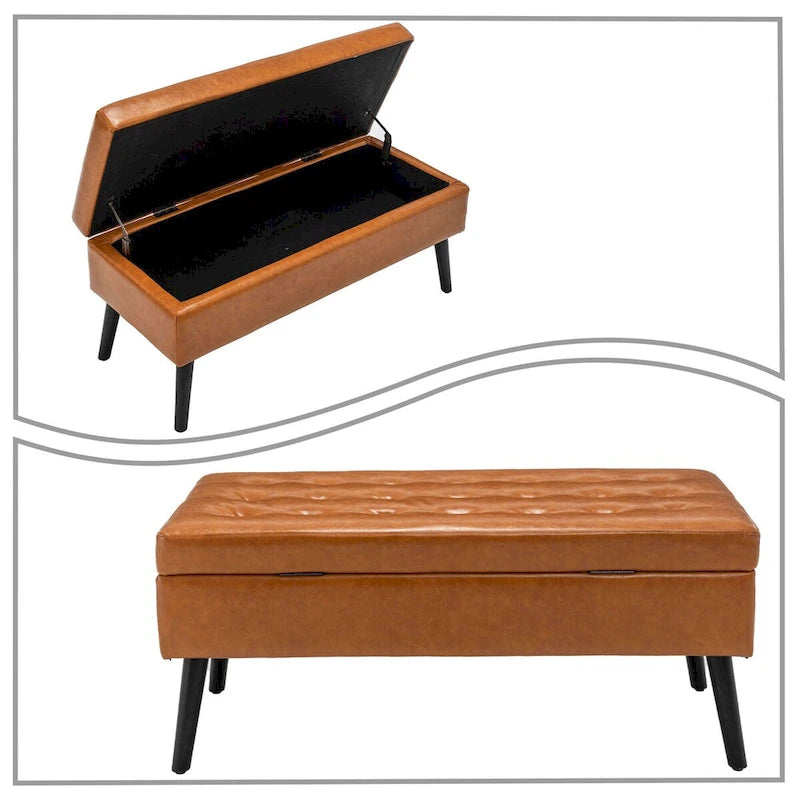 Banc de rangement capitonné rabattable 2 places, marron/gris clair/gris foncé