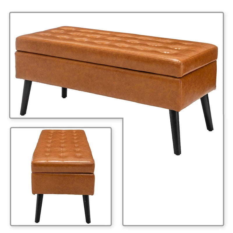 Banc de rangement capitonné rabattable 2 places, marron/gris clair/gris foncé