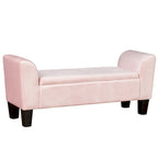 Banc de rangement ottoman en velours rose/gris avec accoudoirs incurvés