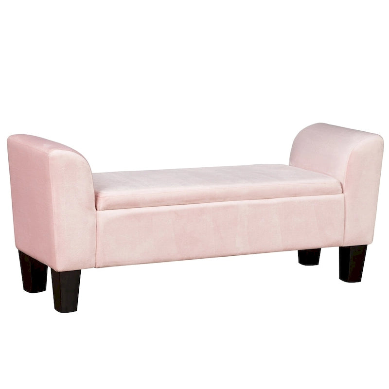 Banc de rangement ottoman en velours rose/gris avec accoudoirs incurvés