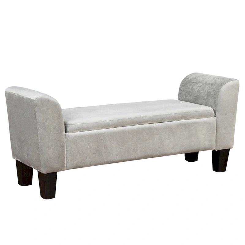 Banc de rangement ottoman en velours rose/gris avec accoudoirs incurvés