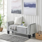 Banc de rangement ottoman en velours rose/gris avec accoudoirs incurvés