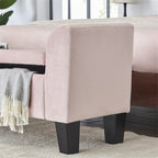Banc de rangement ottoman en velours rose/gris avec accoudoirs incurvés