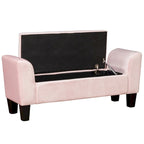 Banc de rangement ottoman en velours rose/gris avec accoudoirs incurvés
