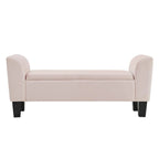 Banc de rangement ottoman en velours rose/gris avec accoudoirs incurvés