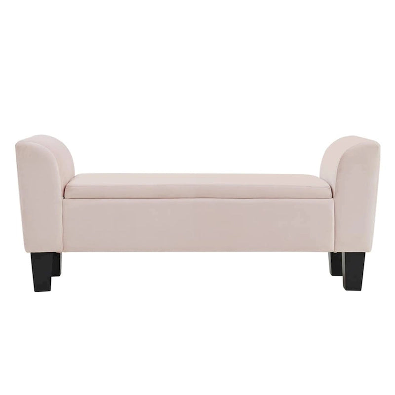 Banc de rangement ottoman en velours rose/gris avec accoudoirs incurvés