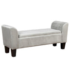 Banc de rangement ottoman en velours rose/gris avec accoudoirs incurvés