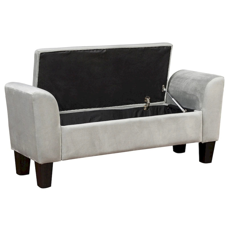 Banc de rangement ottoman en velours rose/gris avec accoudoirs incurvés
