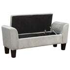 Banc de rangement ottoman en velours rose/gris avec accoudoirs incurvés