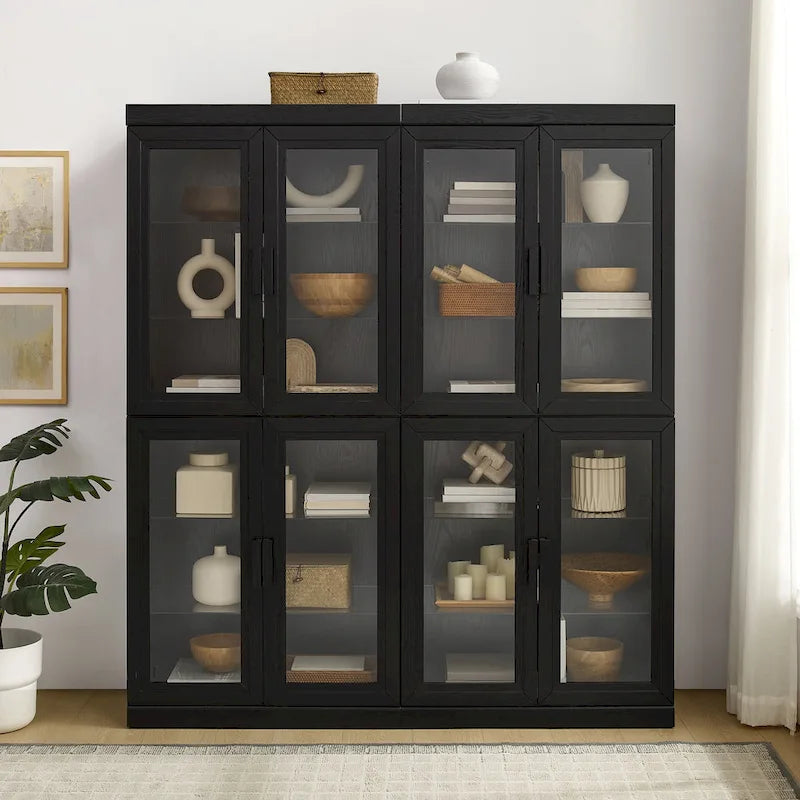Ensemble de 2 armoires de cuisine avec portes vitrées, noires