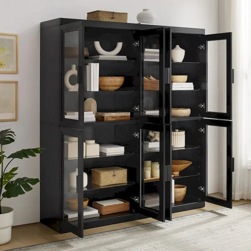 Ensemble de 2 armoires de cuisine avec portes vitrées, noires