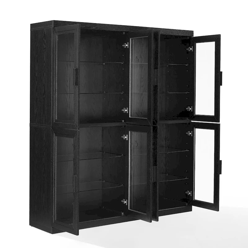Ensemble de 2 armoires de cuisine avec portes vitrées, noires