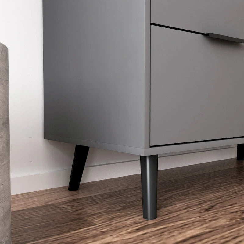 Armoire de rangement mi-siècle gris/bois naturel avec 3 tiroirs et une porte