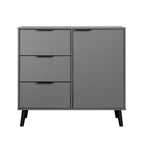Armoire de rangement mi-siècle gris/bois naturel avec 3 tiroirs et une porte