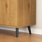 Armoire de rangement mi-siècle gris/bois naturel avec 3 tiroirs et une porte