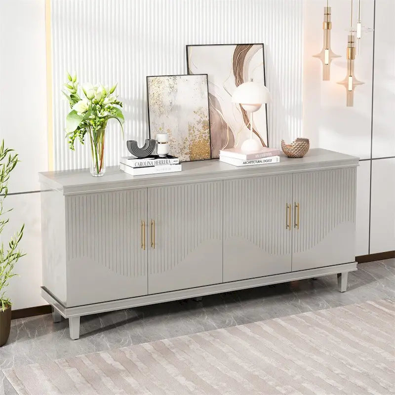 Armoire de rangement en bois à 4 portes bleu/champagne avec étagères réglables
