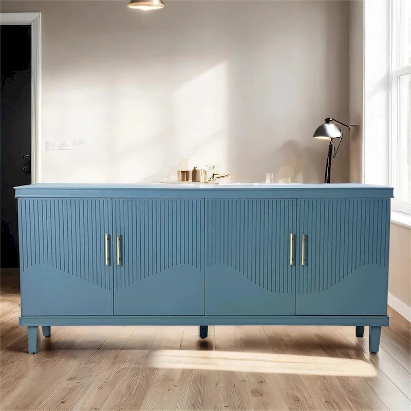 Armoire de rangement en bois à 4 portes bleu/champagne avec étagères réglables