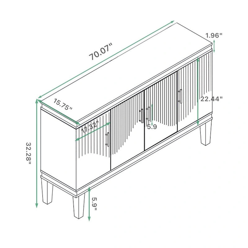 Armoire de rangement en bois à 4 portes bleu/champagne avec étagères réglables