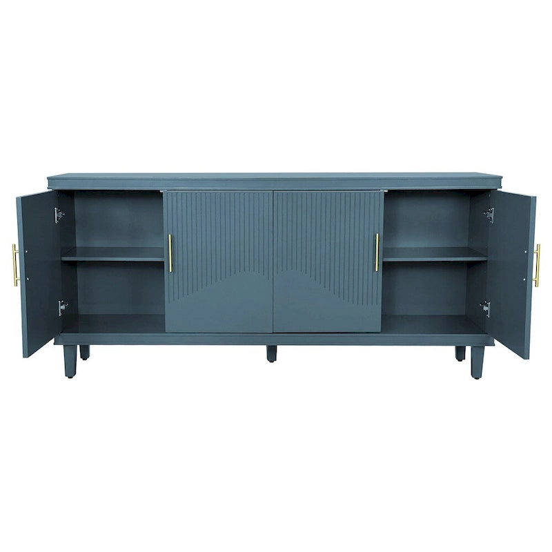 Armoire de rangement en bois à 4 portes bleu/champagne avec étagères réglables