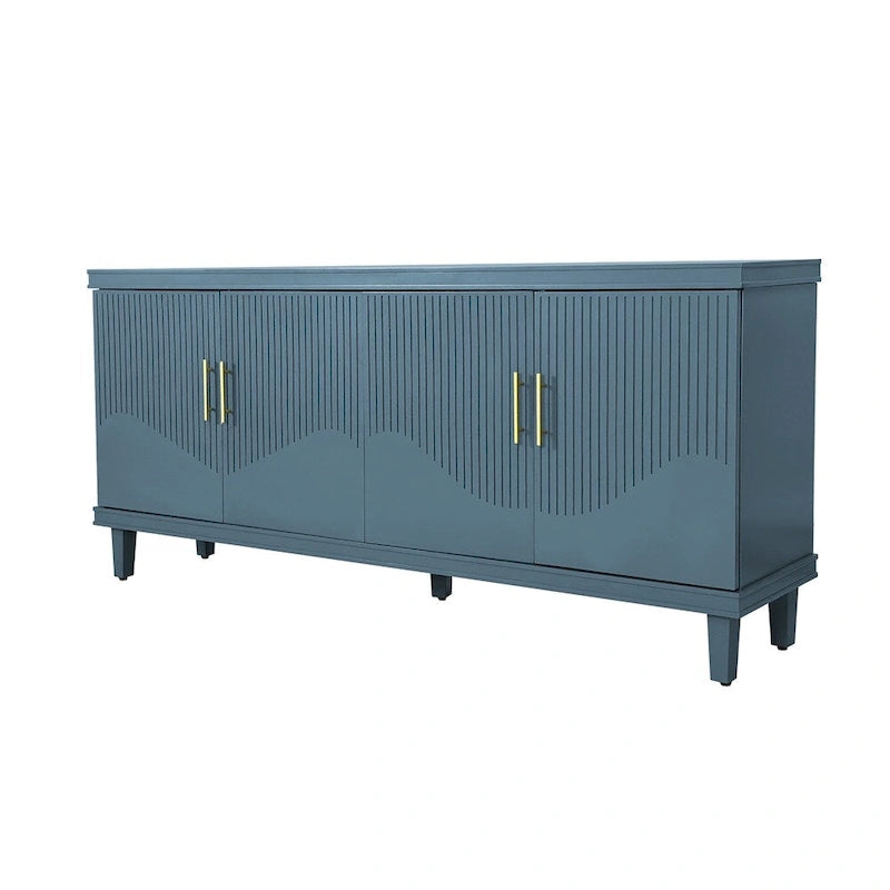 Armoire de rangement en bois à 4 portes bleu/champagne avec étagères réglables