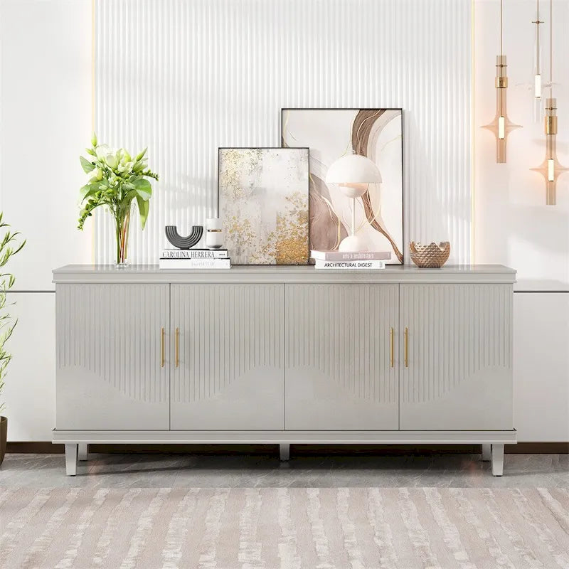 Armoire de rangement en bois à 4 portes bleu/champagne avec étagères réglables
