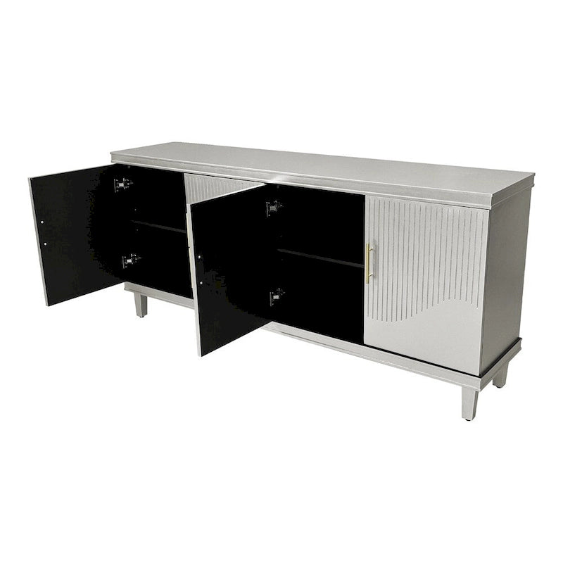 Armoire de rangement en bois à 4 portes bleu/champagne avec étagères réglables