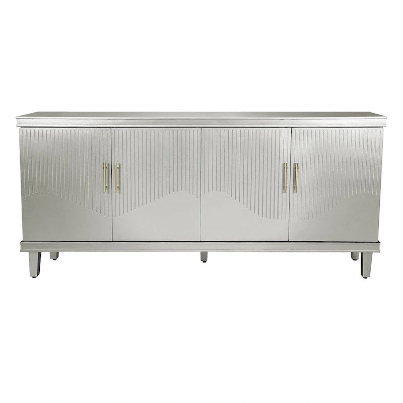 Armoire de rangement en bois à 4 portes bleu/champagne avec étagères réglables